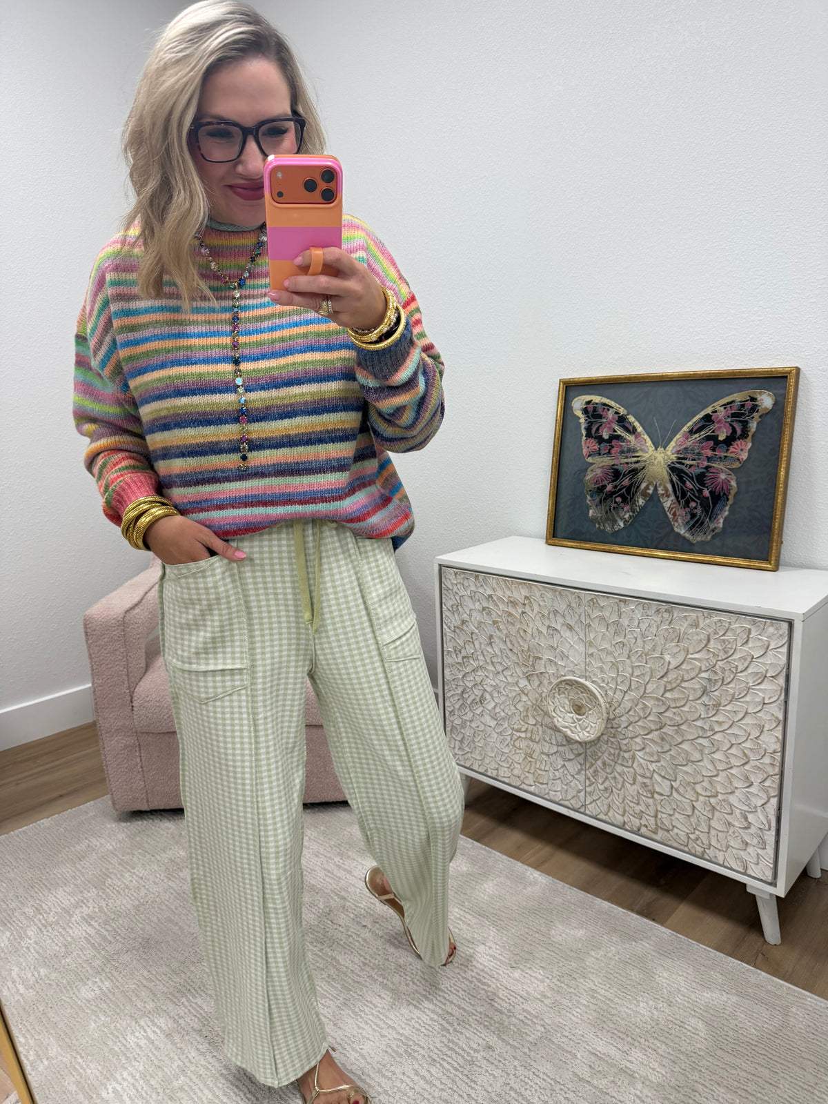 Mock Neck Multi Color Sweater