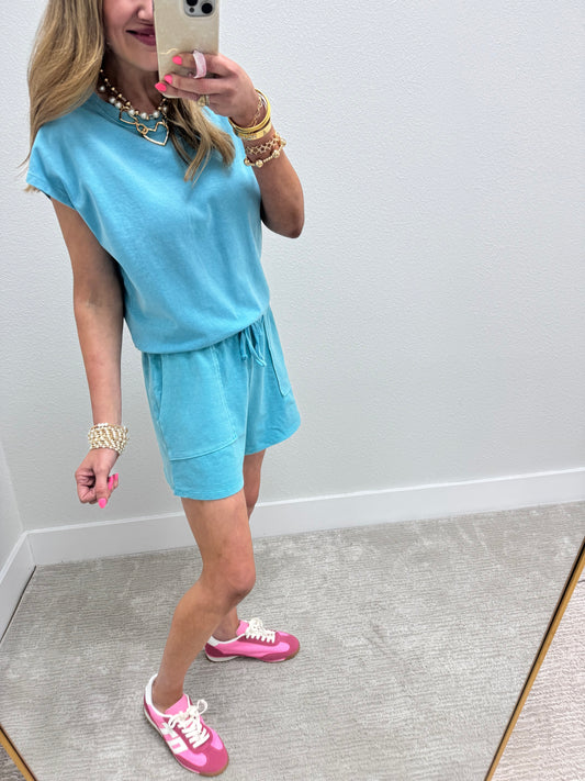 Aqua Two Piece Short Set