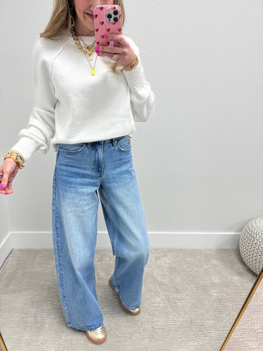White Raglan Style Sweater FS