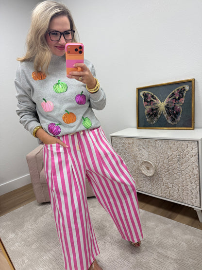 Pink and White Stripe Wide Leg Pants