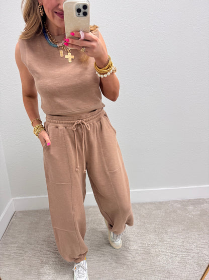 Tan Two Piece Bubble Pant Set