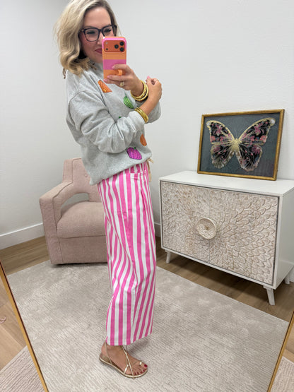 Pink and White Stripe Wide Leg Pants