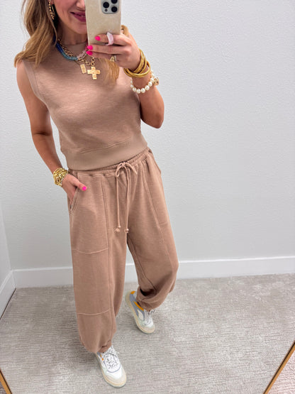 Tan Two Piece Bubble Pant Set