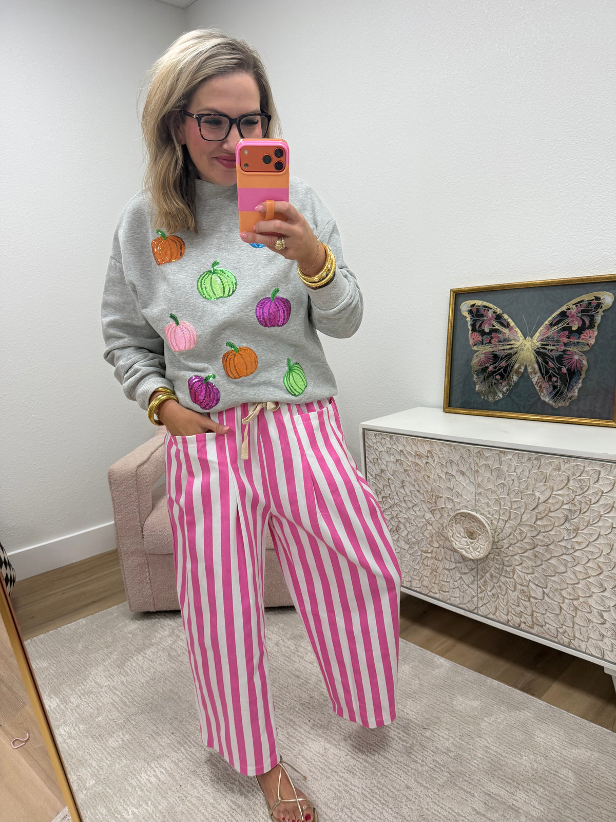 Pink and White Stripe Wide Leg Pants