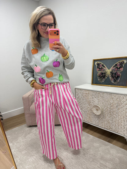 Pink and White Stripe Wide Leg Pants