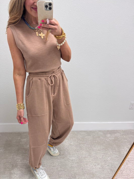 Tan Two Piece Bubble Pant Set