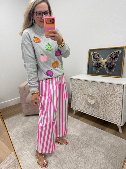 Pink and White Stripe Wide Leg Pants
