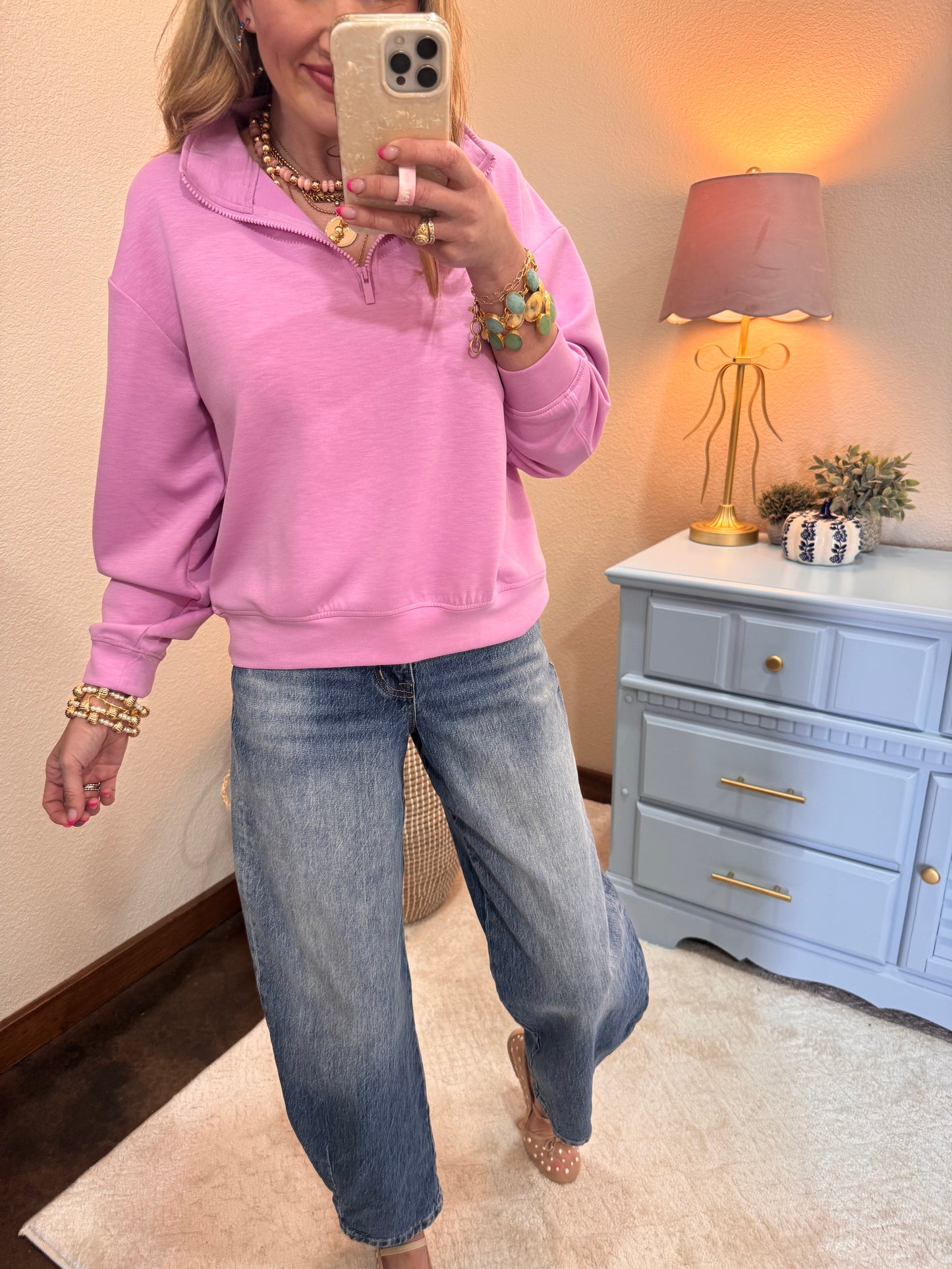 Mauve Scuba Half Zip Pullover Sweatshirt