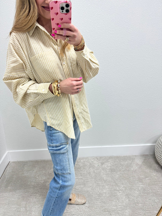 Taupe and White White Pin Stripe Long Sleeve