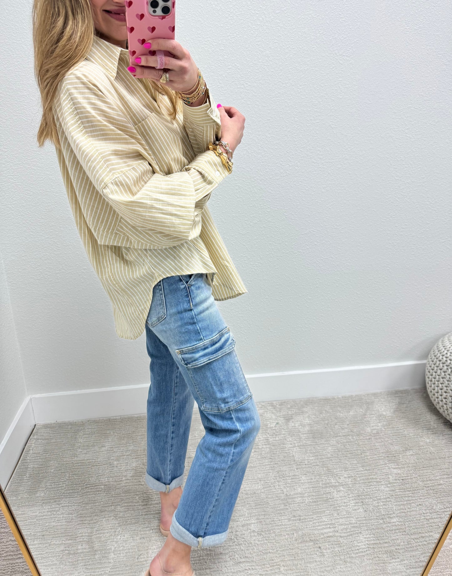 Taupe and White White Pin Stripe Long Sleeve