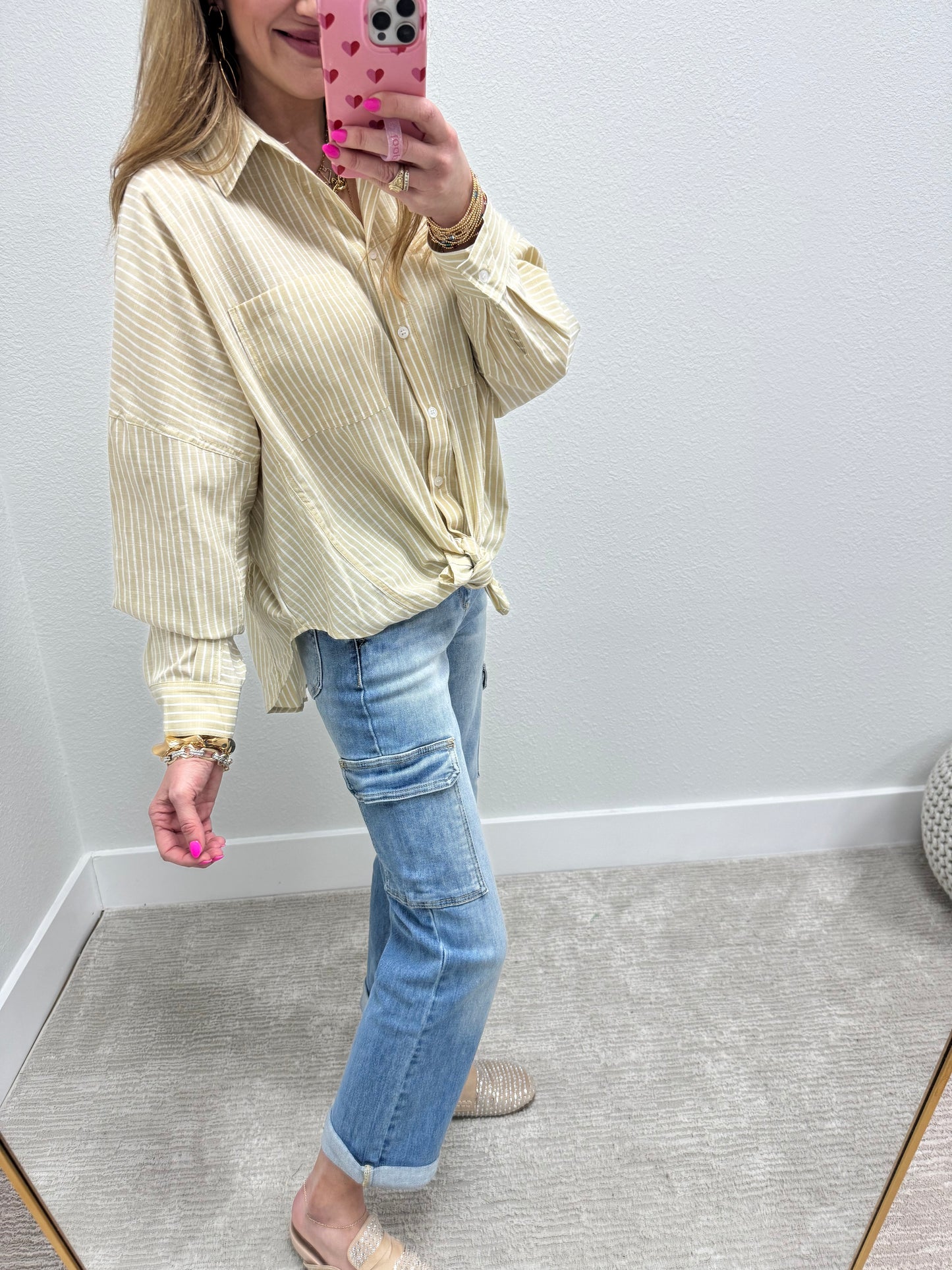 Taupe and White White Pin Stripe Long Sleeve