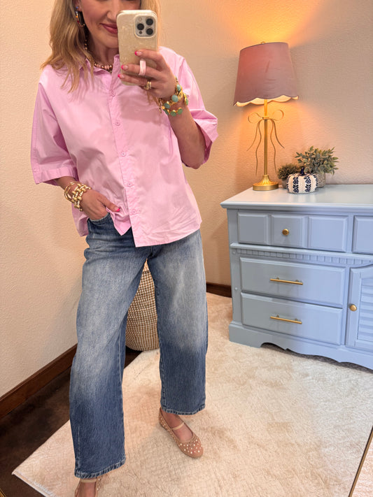 Pink Button Short Sleeve Top