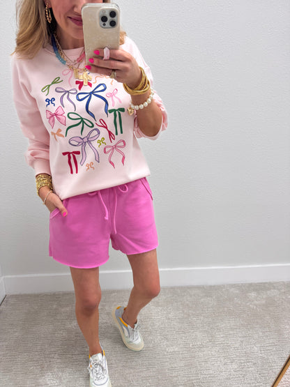 Pink Fleece Raw Hem Sweat-Pant Shorts