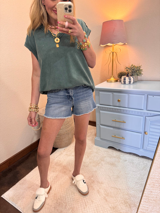 Deep Green V Neck Sleeveless Top
