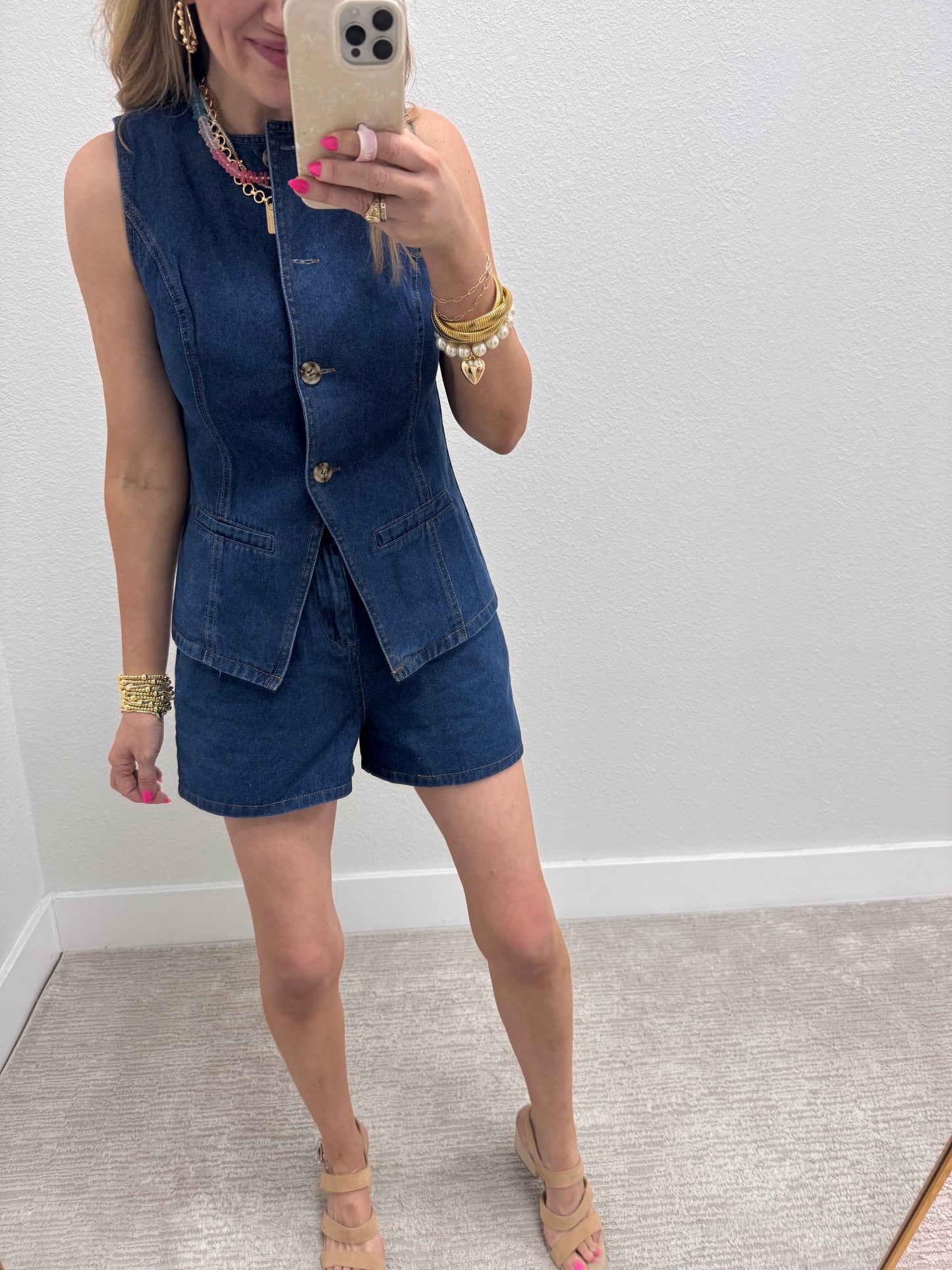 Dark Denim Two Piece Short Set
