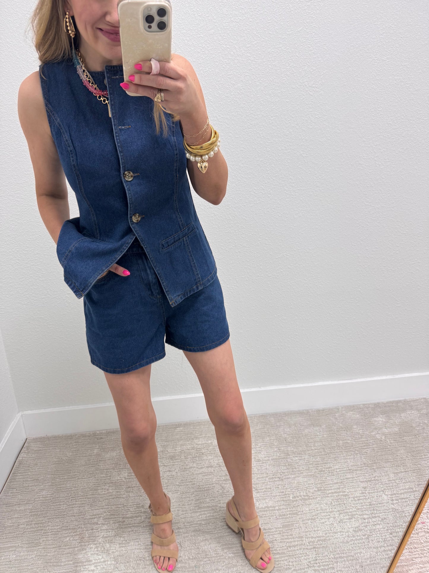 Dark Denim Two Piece Short Set
