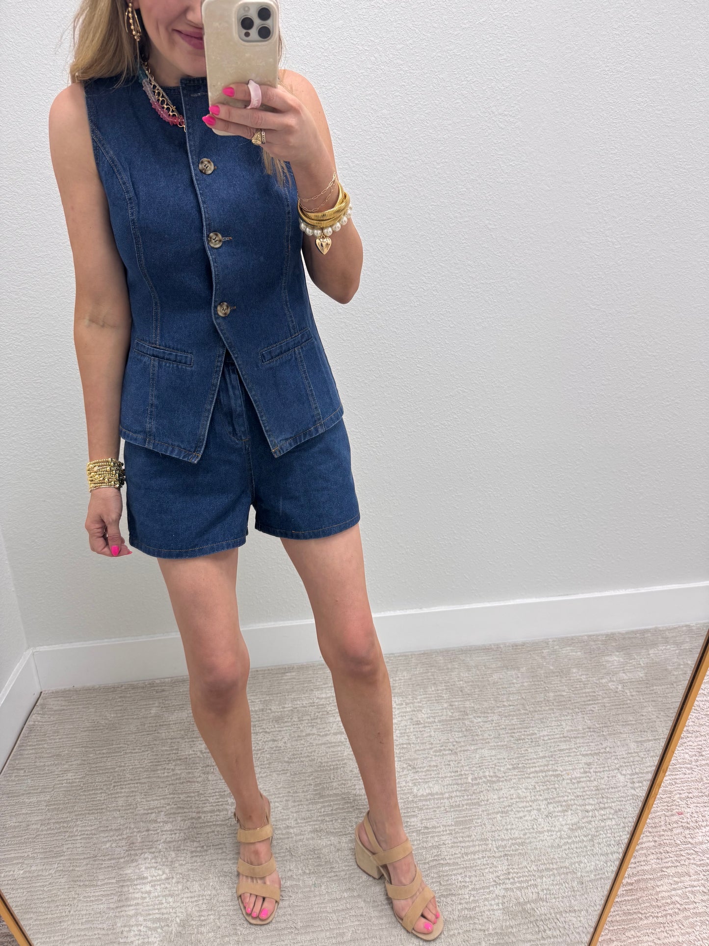 Dark Denim Two Piece Short Set