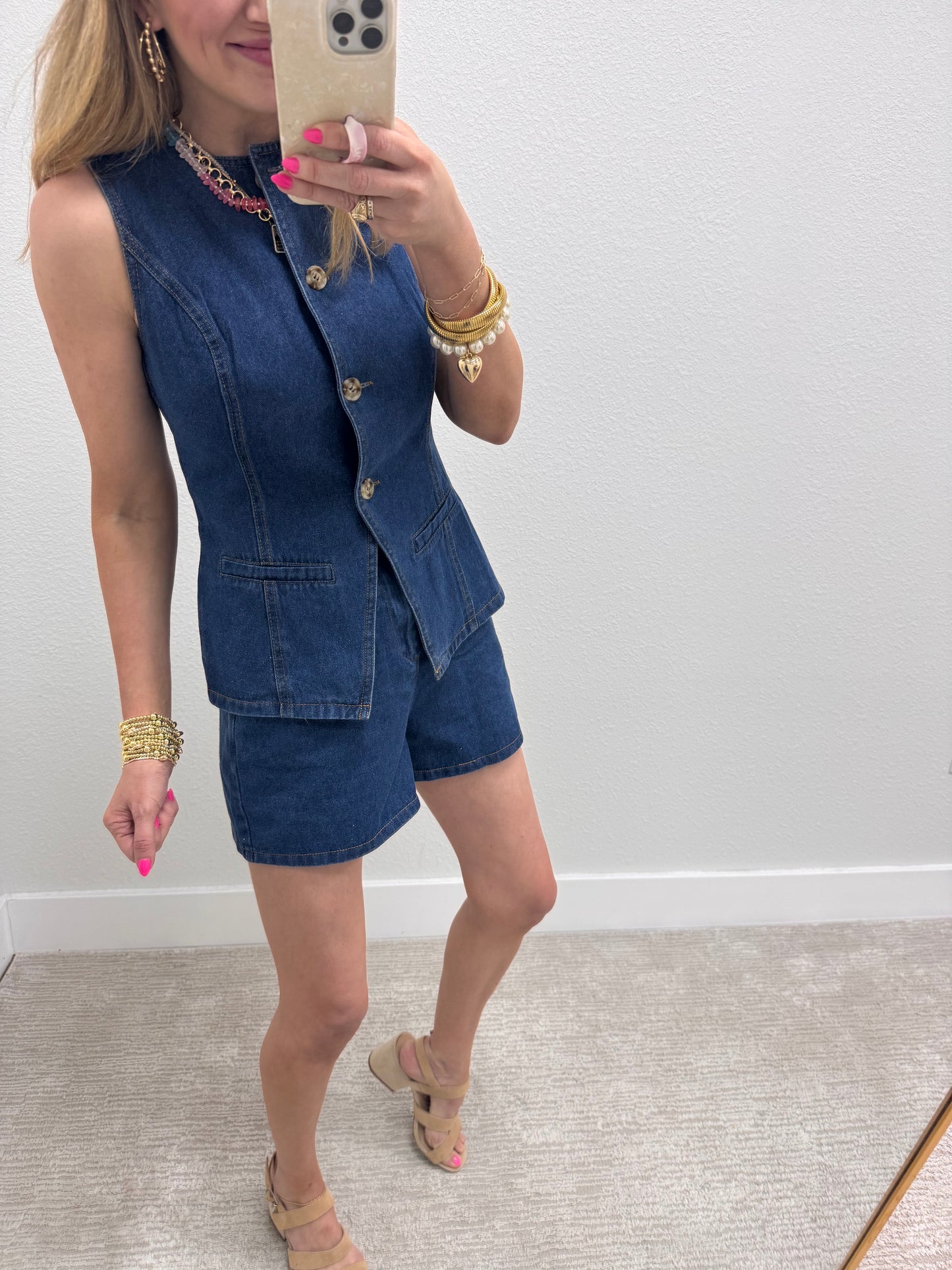 Dark Denim Two Piece Short Set