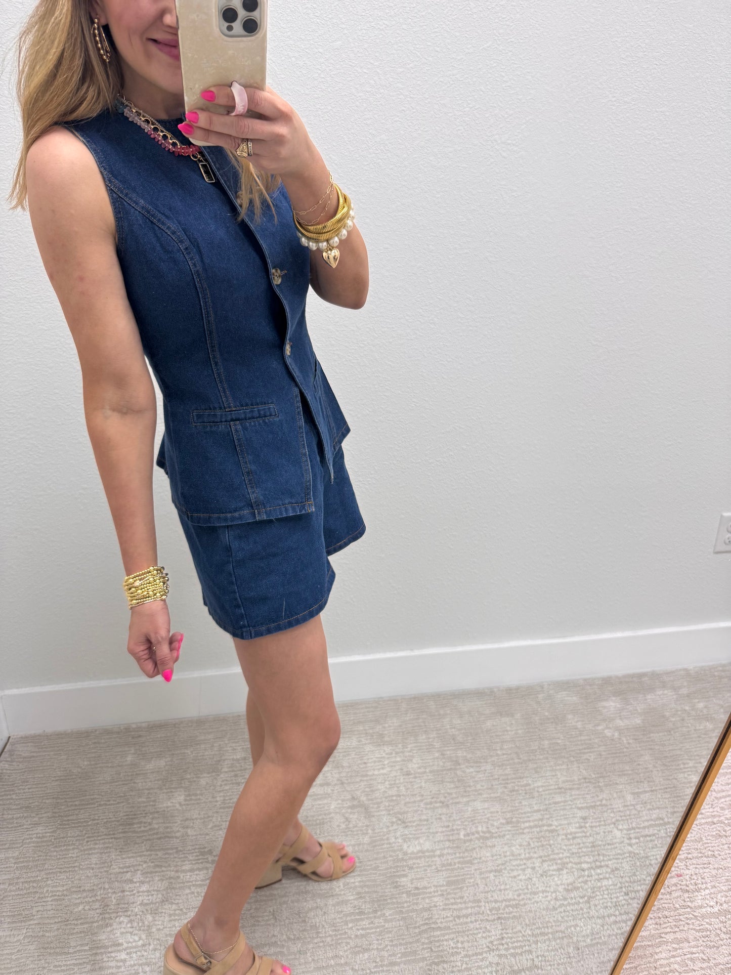 Dark Denim Two Piece Short Set