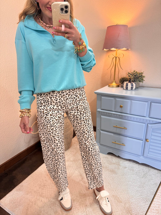 Mint Sky Scuba Half Zip Pullover Sweatshirt