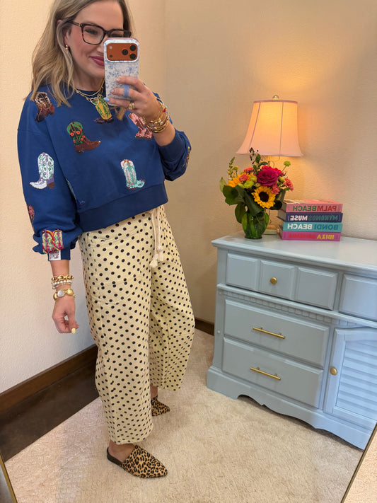 Queen of Sparkles Royal Blue Multi Cowboy Boot Sweatshirt