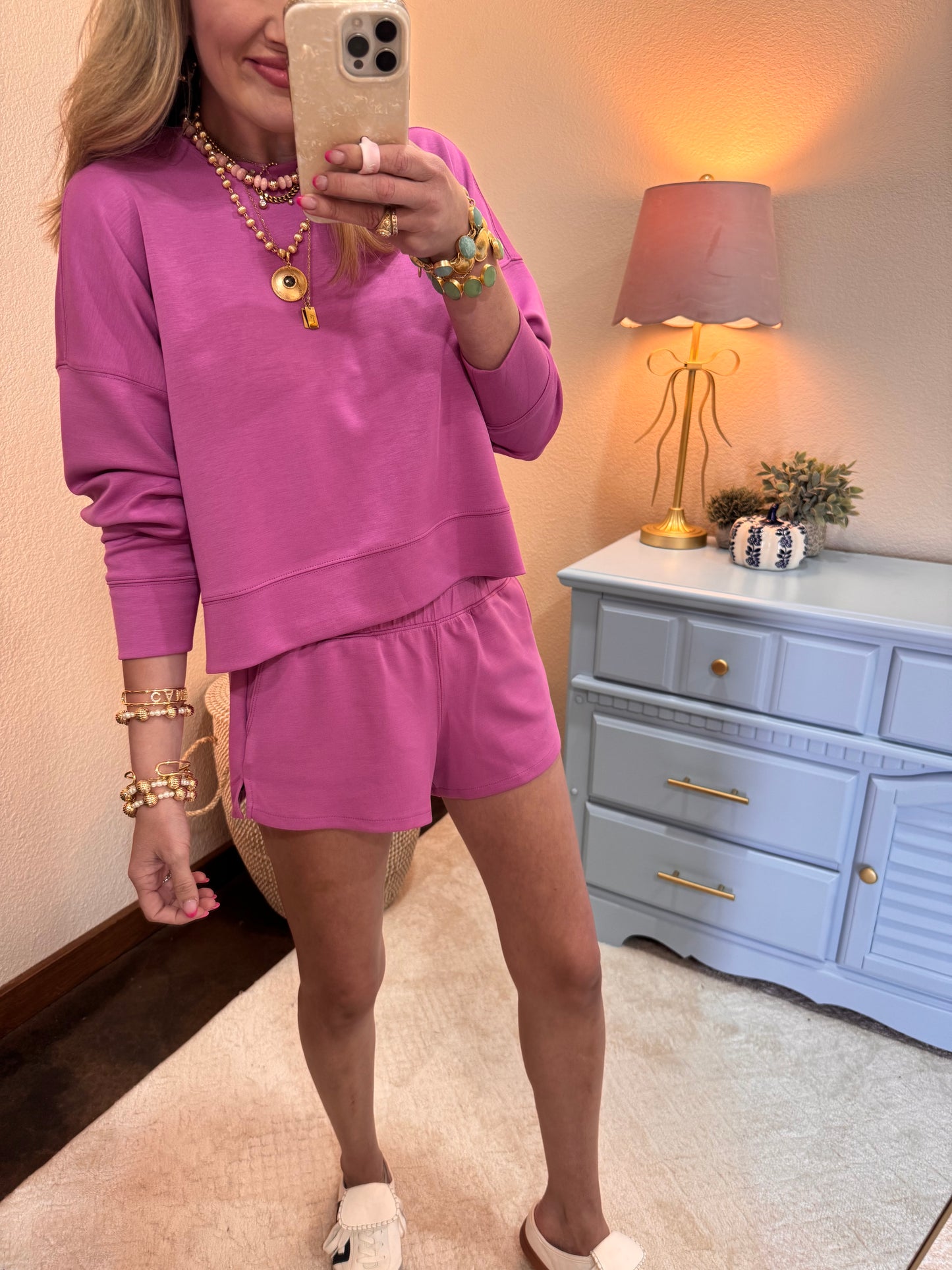 Mauve Scuba Two Piece Short Set