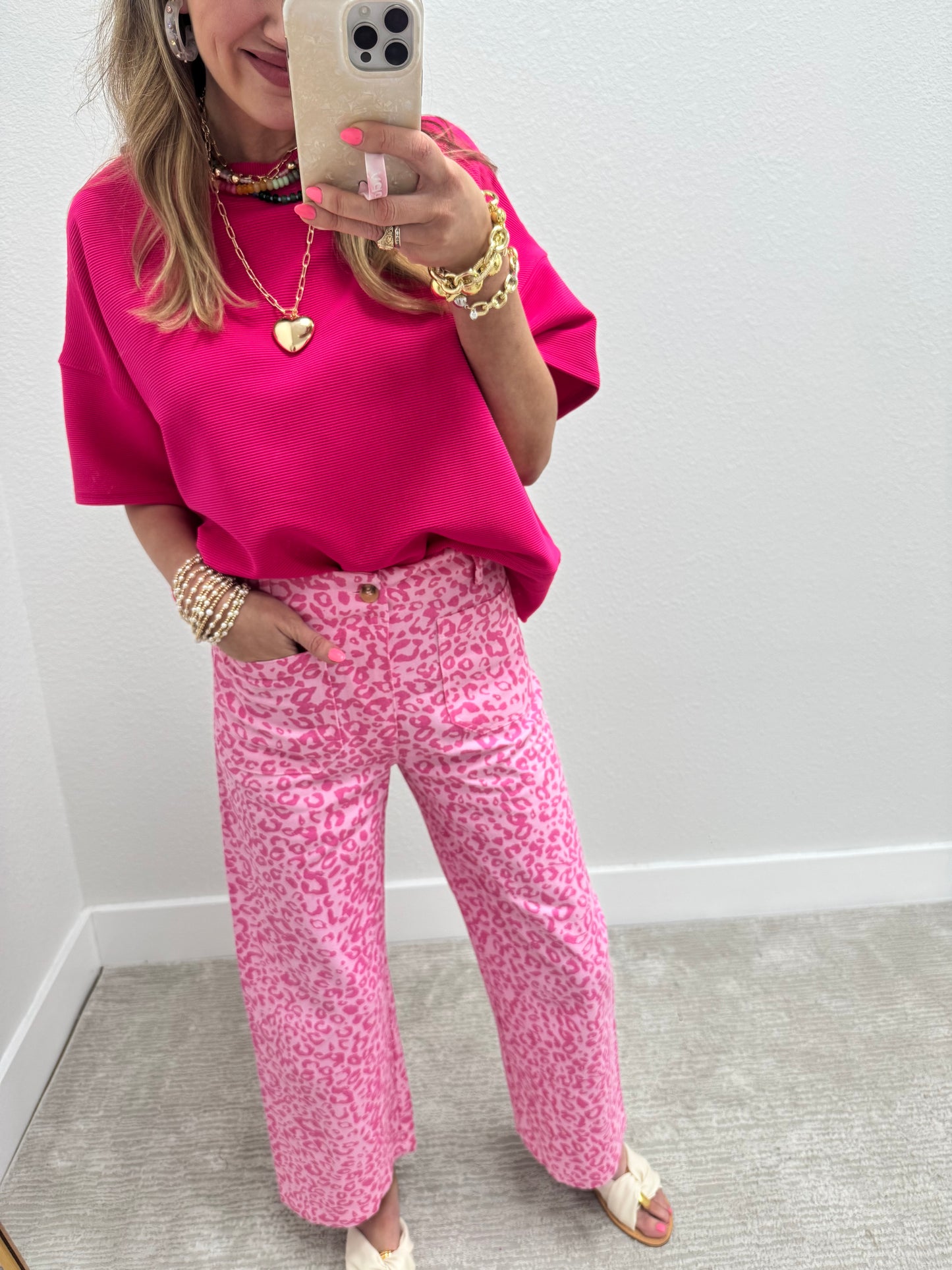 Pink Leopard Ankle Cropped Summer Pants
