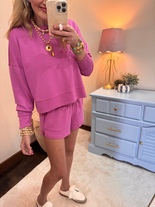 Mauve Scuba Two Piece Short Set