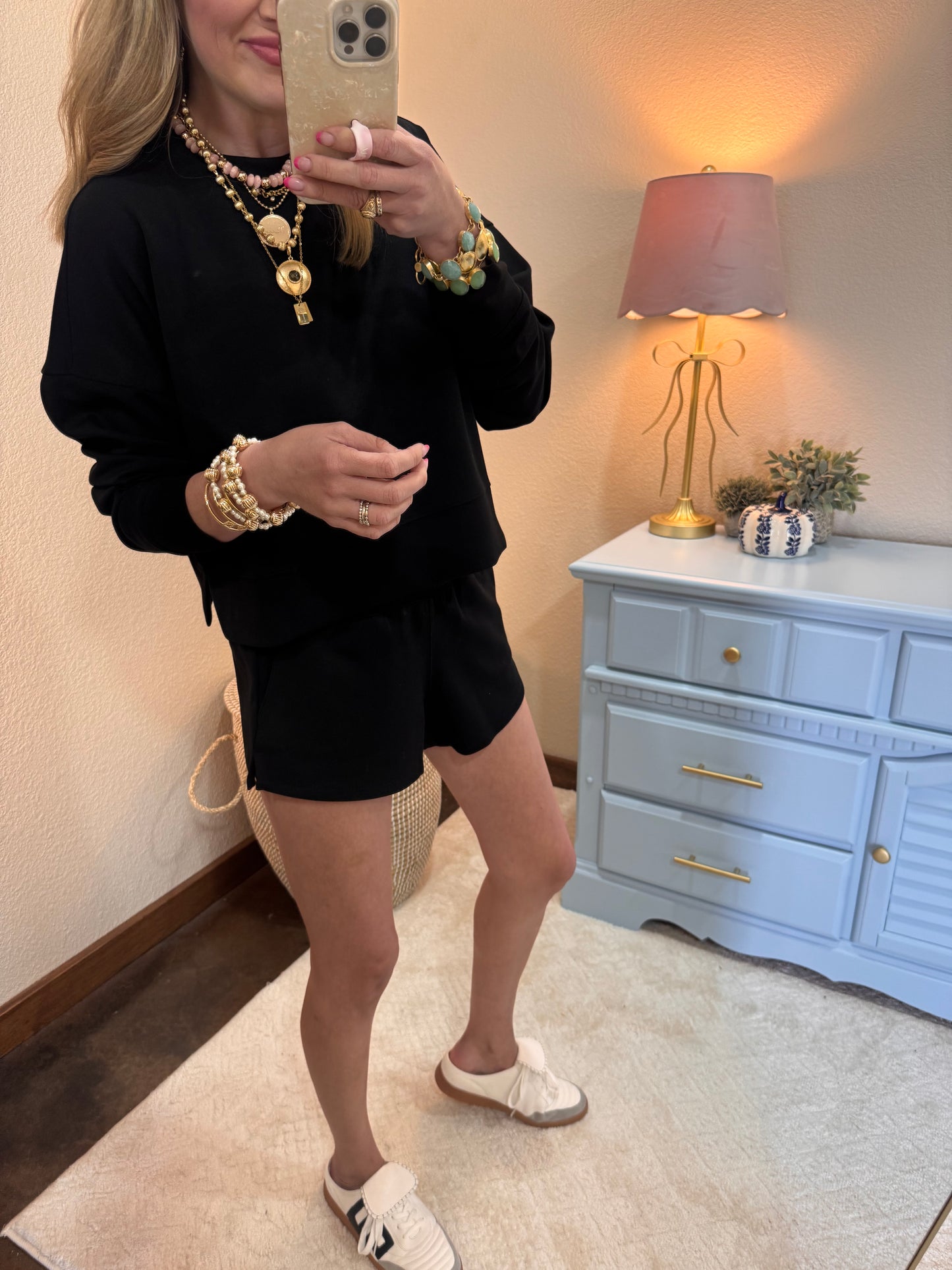 Black Scuba Two Piece Short Set