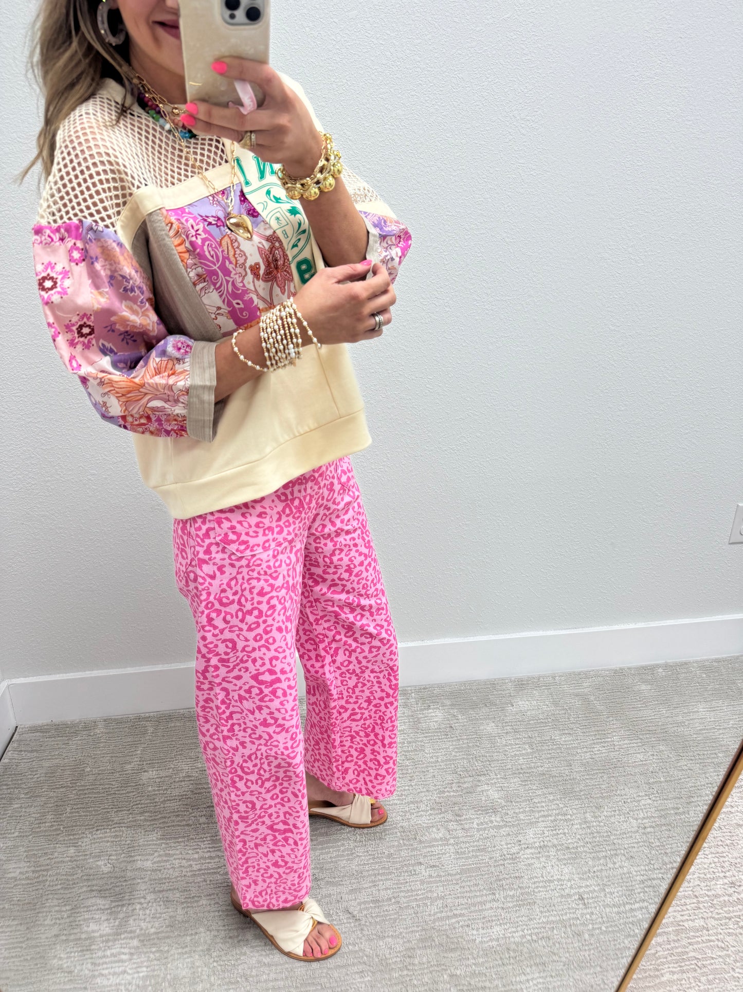 Pink Leopard Ankle Cropped Summer Pants