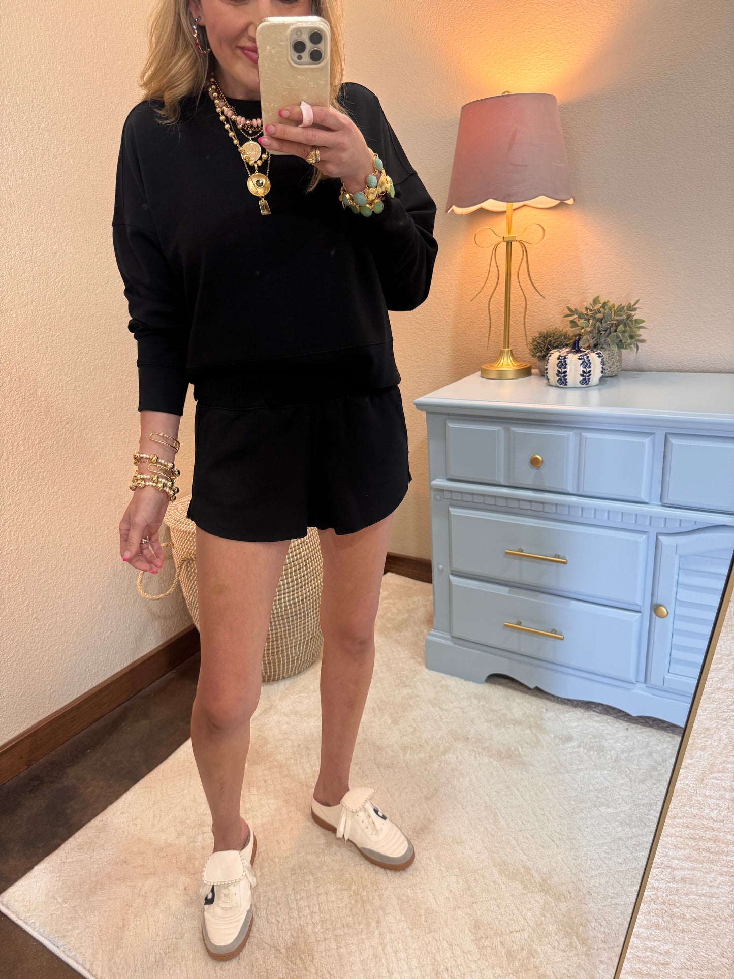 Black Scuba Two Piece Short Set