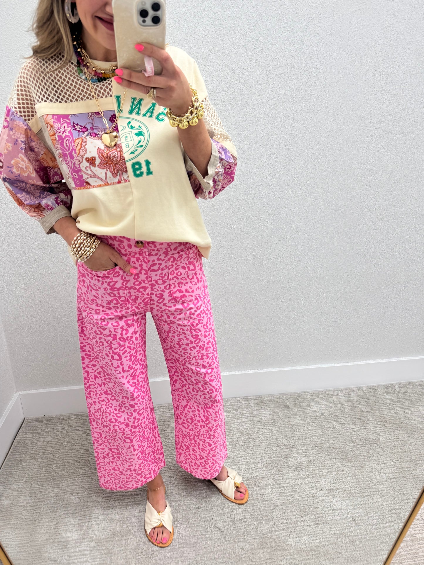 Pink Leopard Ankle Cropped Summer Pants