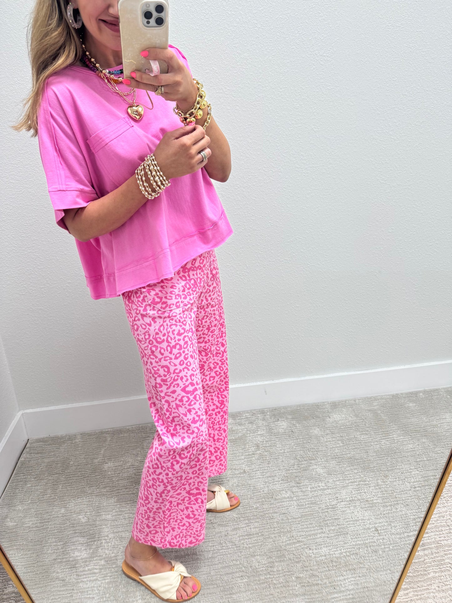 Pink Exposed Hem Boxy Crop Short Sleeve
