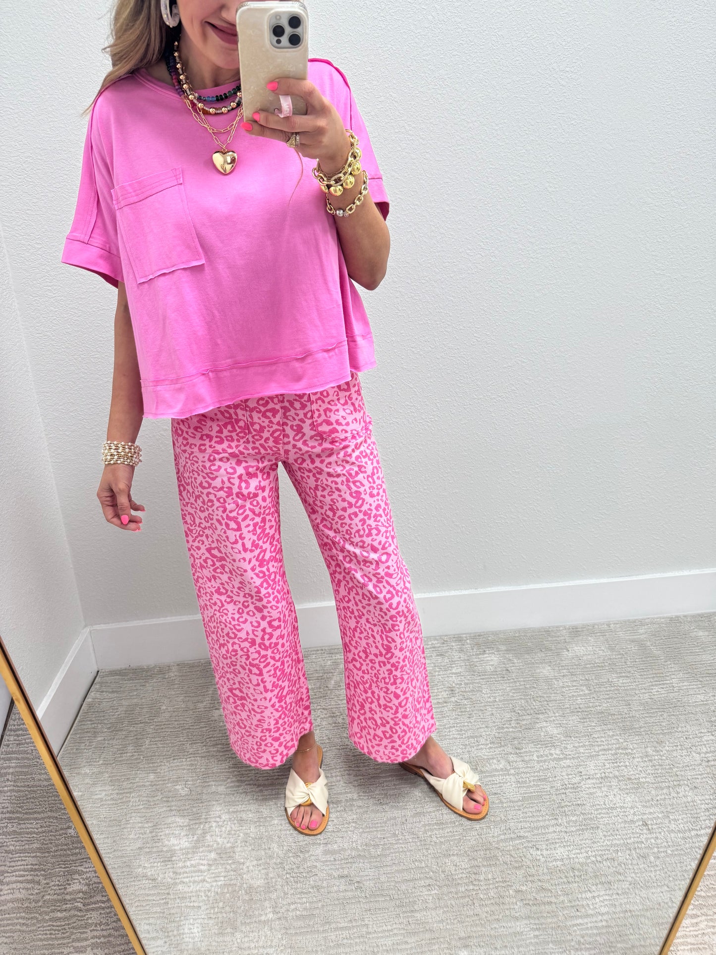 Pink Exposed Hem Boxy Crop Short Sleeve