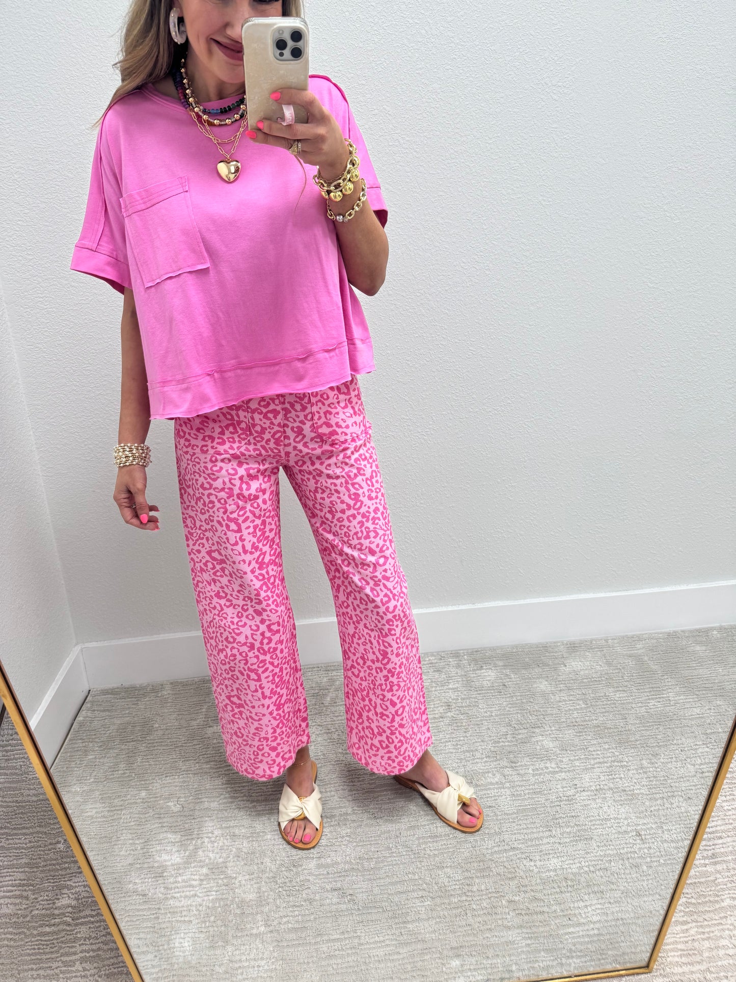 Pink Leopard Ankle Cropped Summer Pants