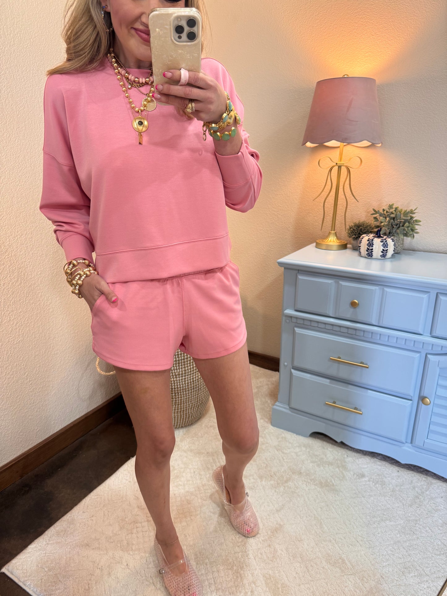 Pink Scuba Two Piece Short Set
