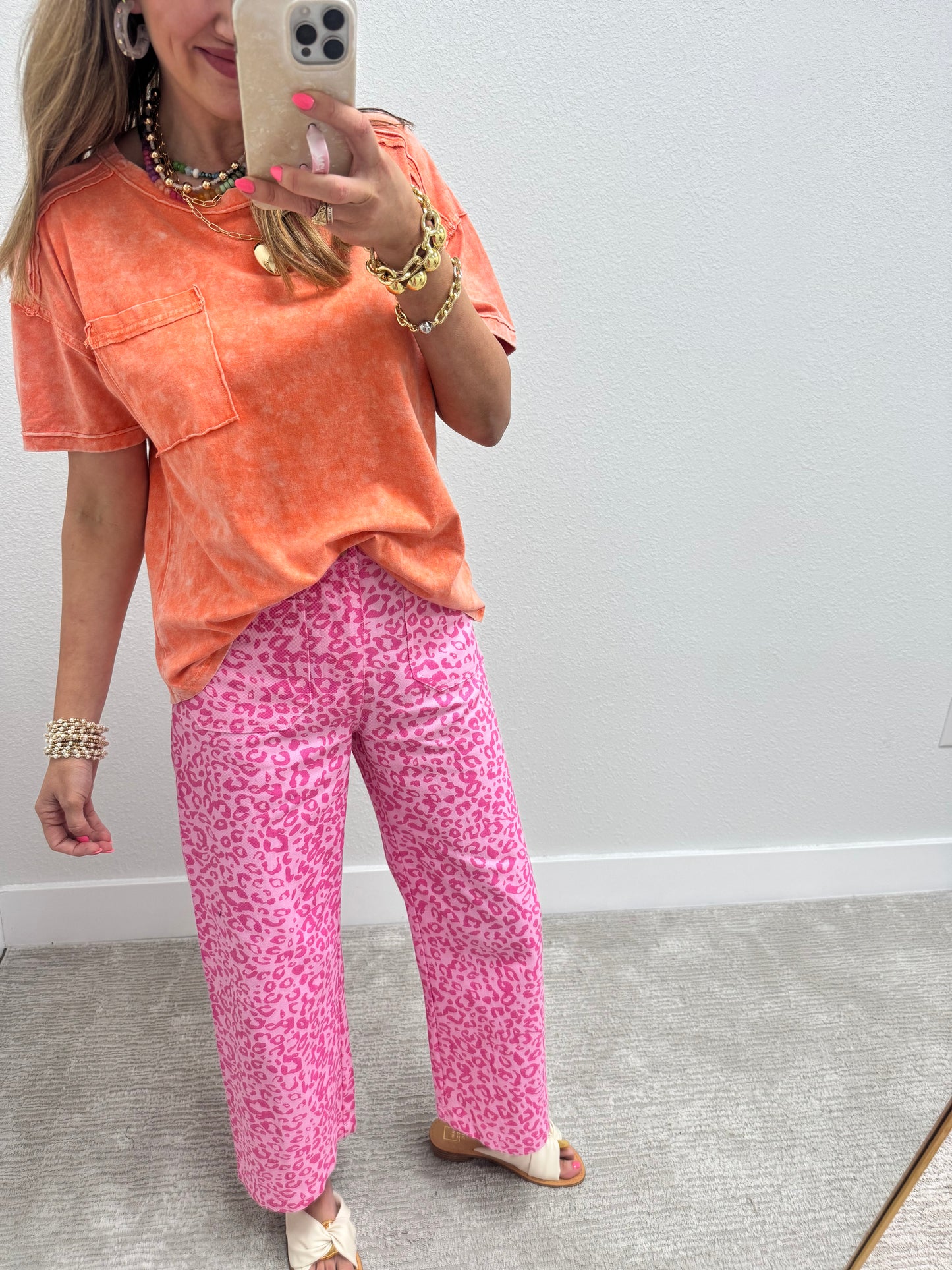 Pink Leopard Ankle Cropped Summer Pants