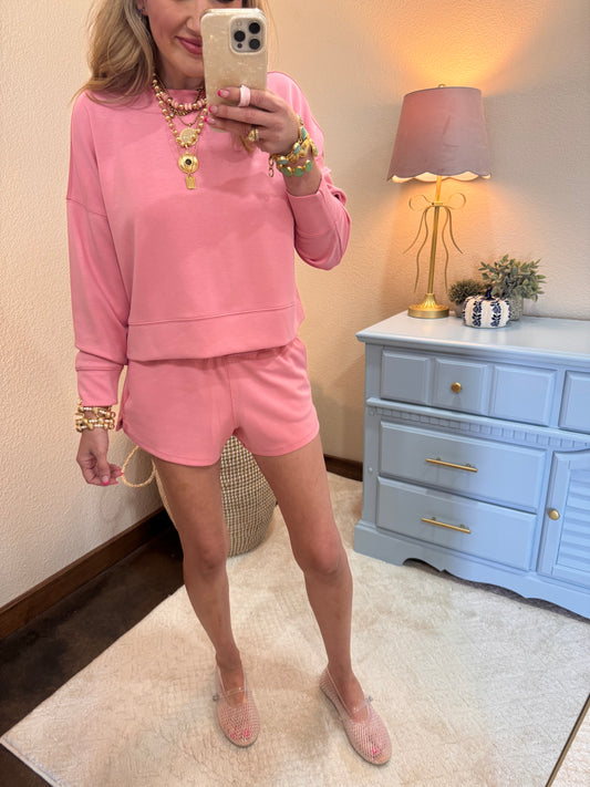 Pink Scuba Two Piece Short Set
