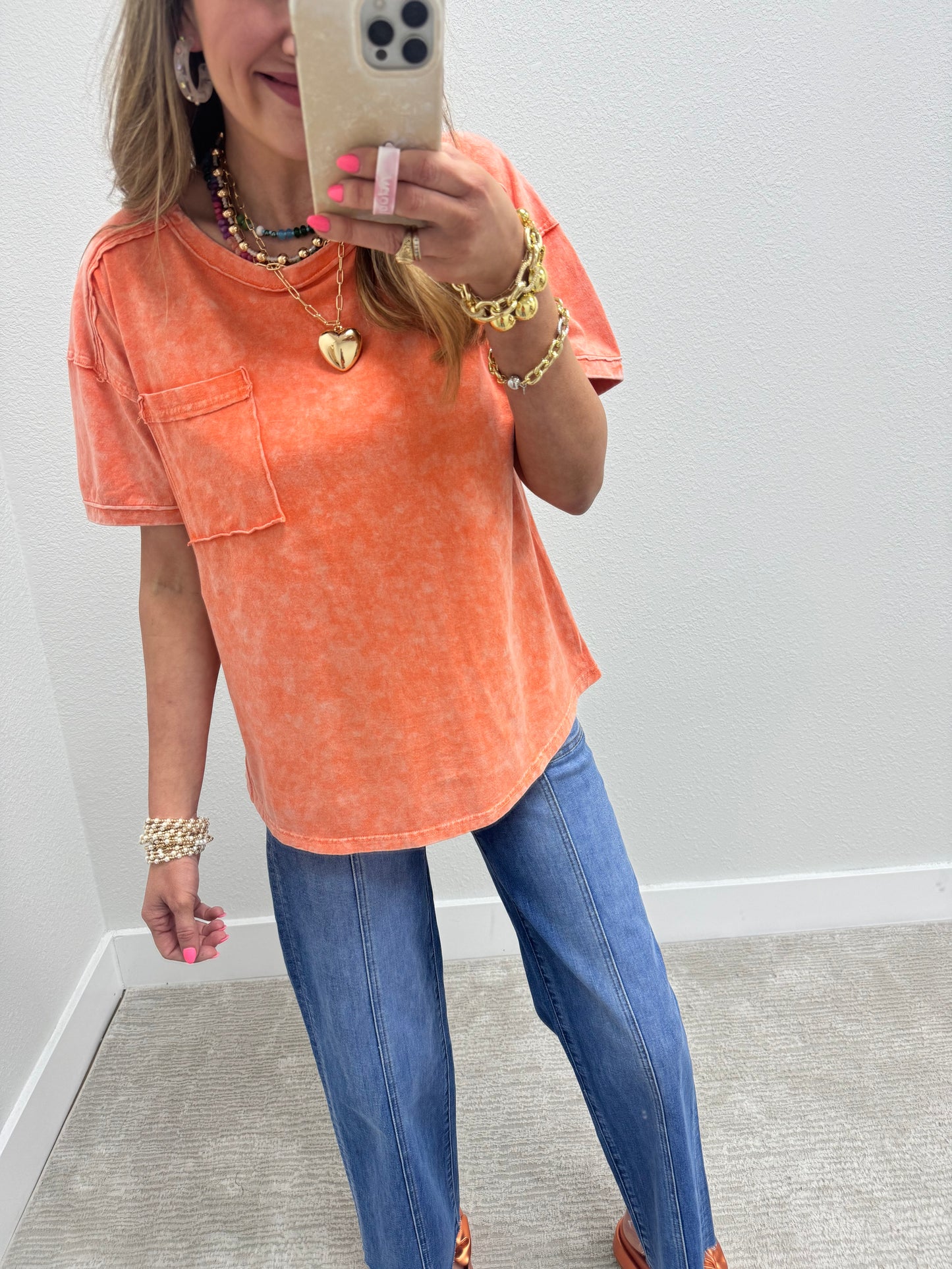Orange Washed Round Neck