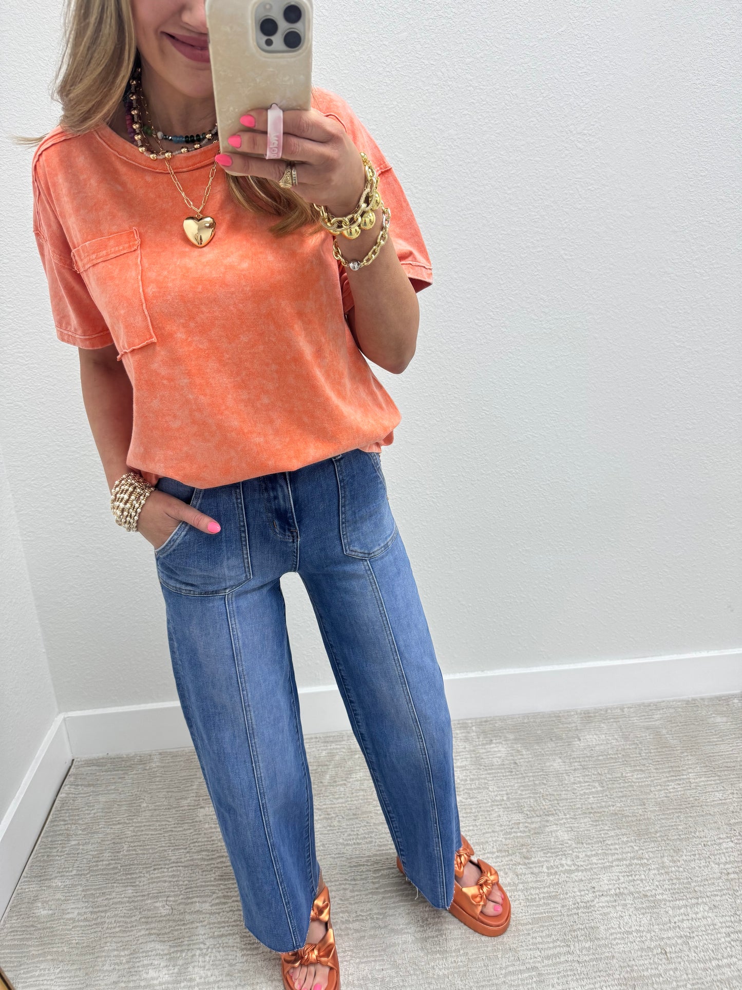 Orange Washed Round Neck