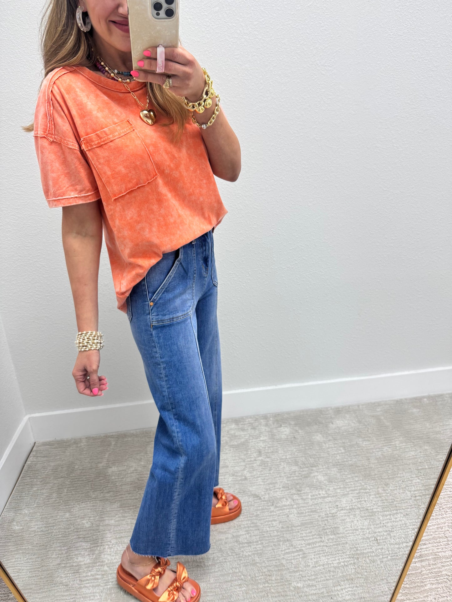 Orange Washed Round Neck