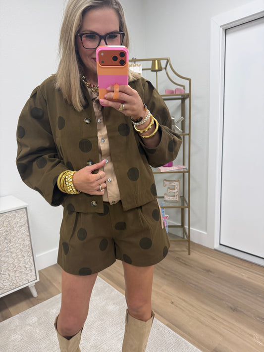 Brown Polka Dot Collar Neck Jacket