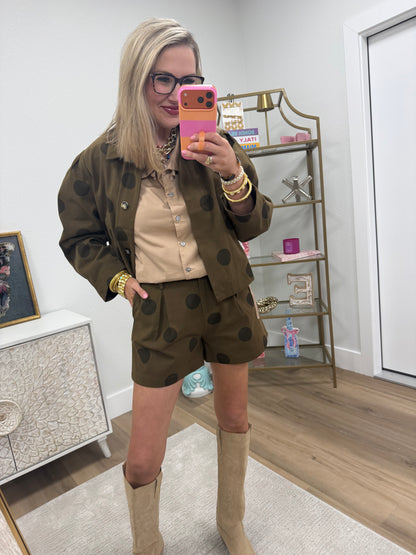 Brown Polka Dot Collar Neck Jacket