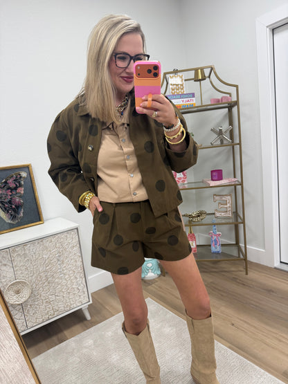 Brown Polka Dot High Waist Shorts
