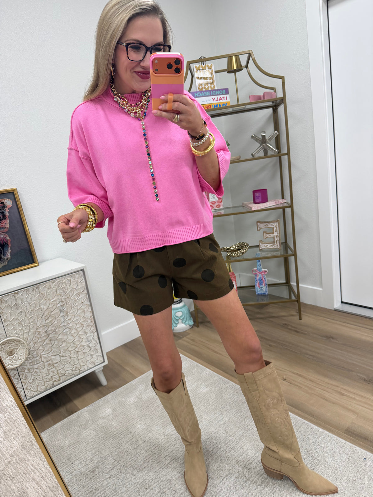 Pink Mock Neck 3/4 Sleeve Sweater