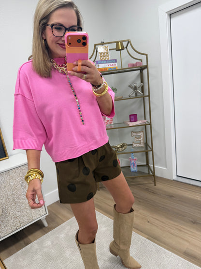 Pink Mock Neck 3/4 Sleeve Sweater