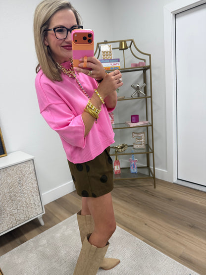 Pink Mock Neck 3/4 Sleeve Sweater