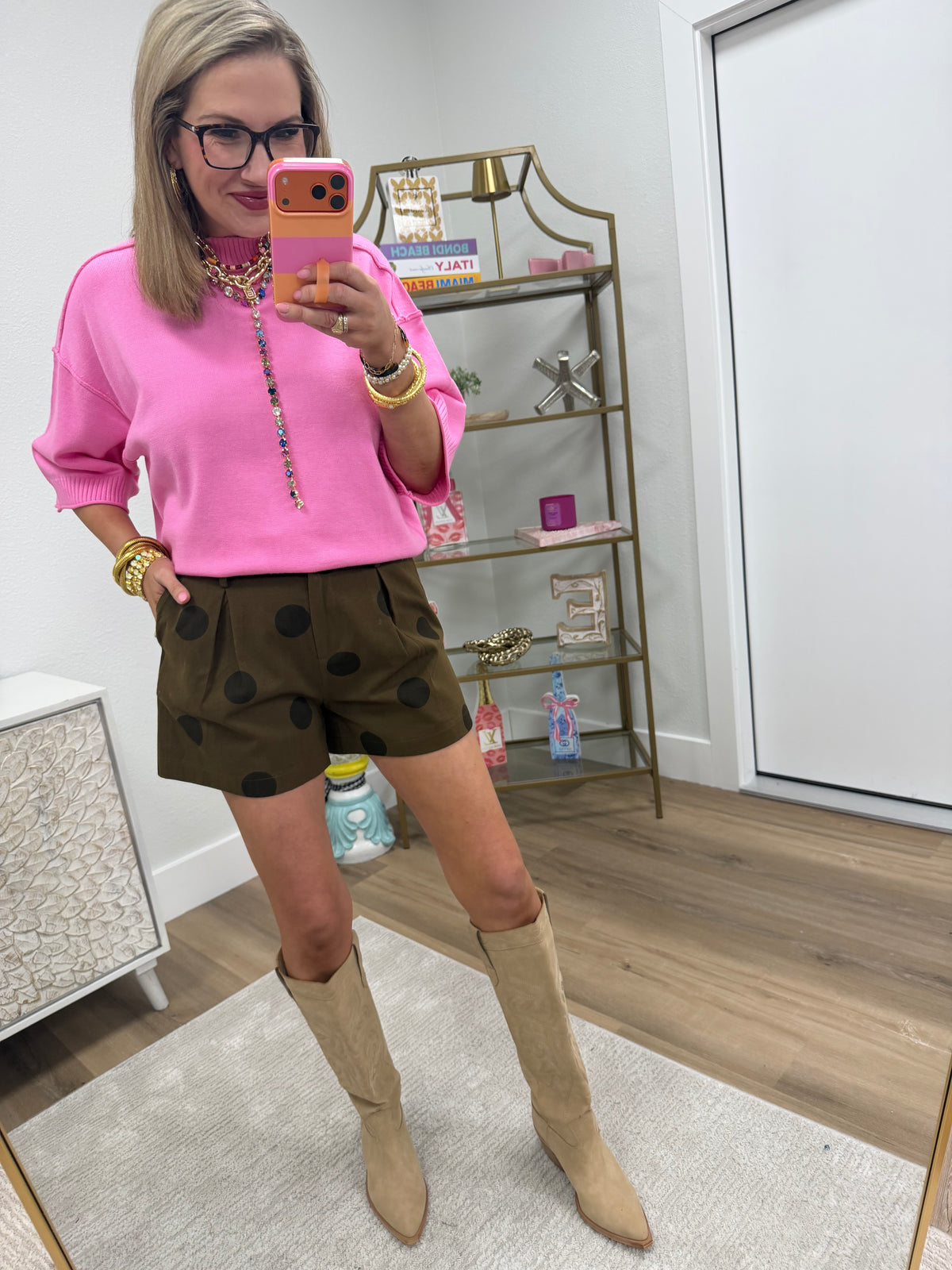 Brown Polka Dot High Waist Shorts