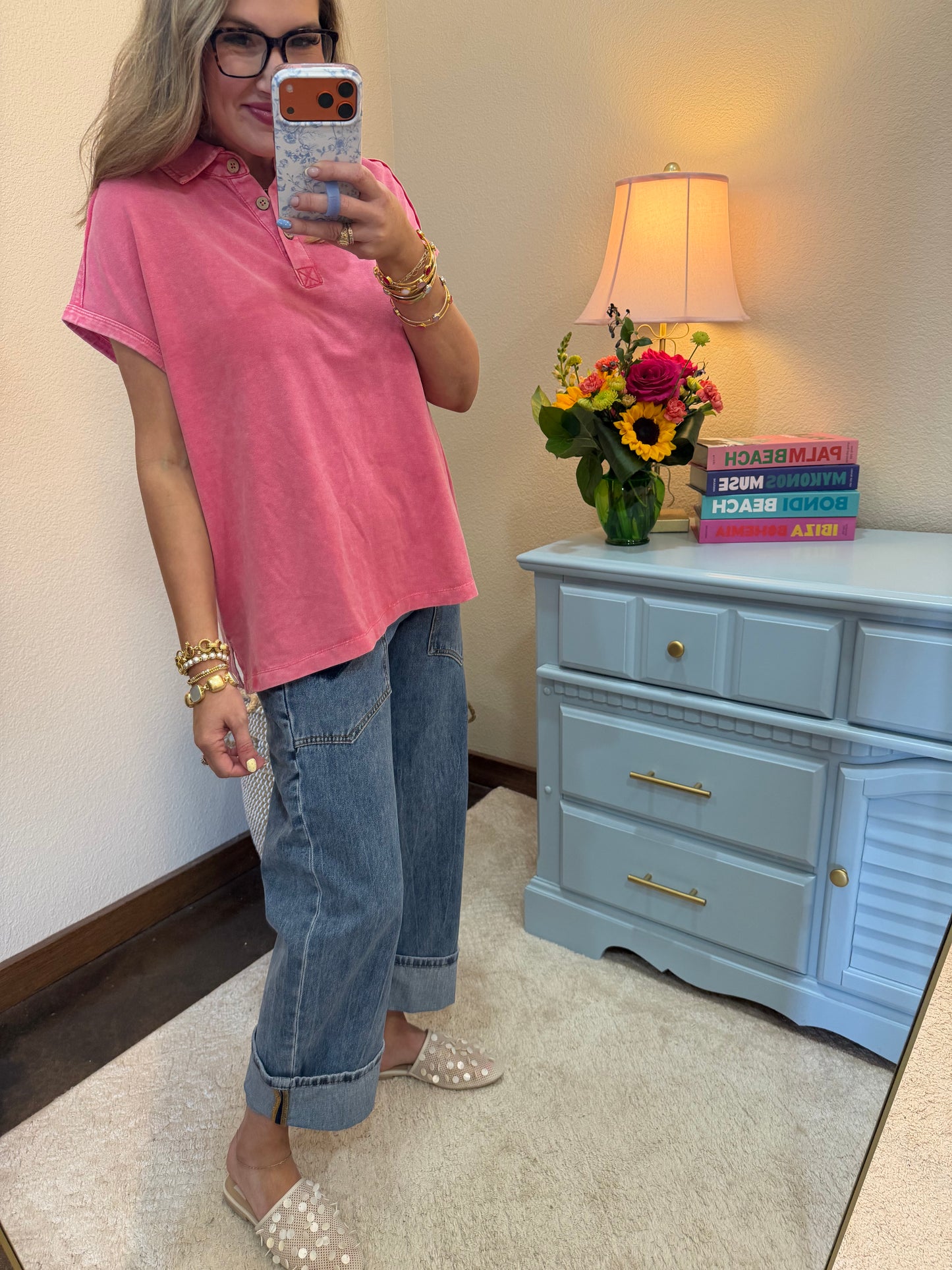 HIgh Rise Western Patched Pocket Low Curve Barrel Jeans