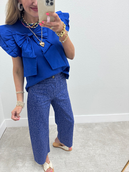 Royal Blue Solid Big Flutter Sleeve Top